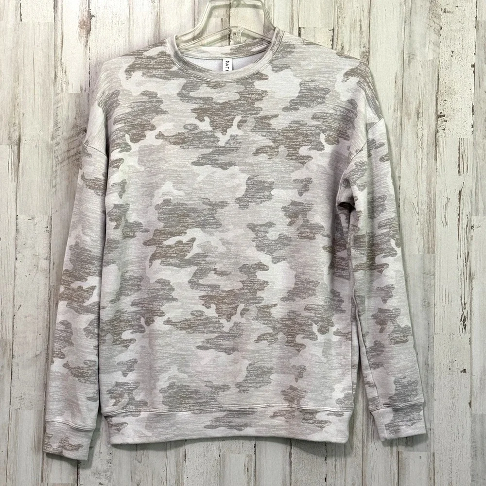 Athleta Pure Luxe Camo Printed Sweatshirt XXS Lounge Casual Pullover Crewneck